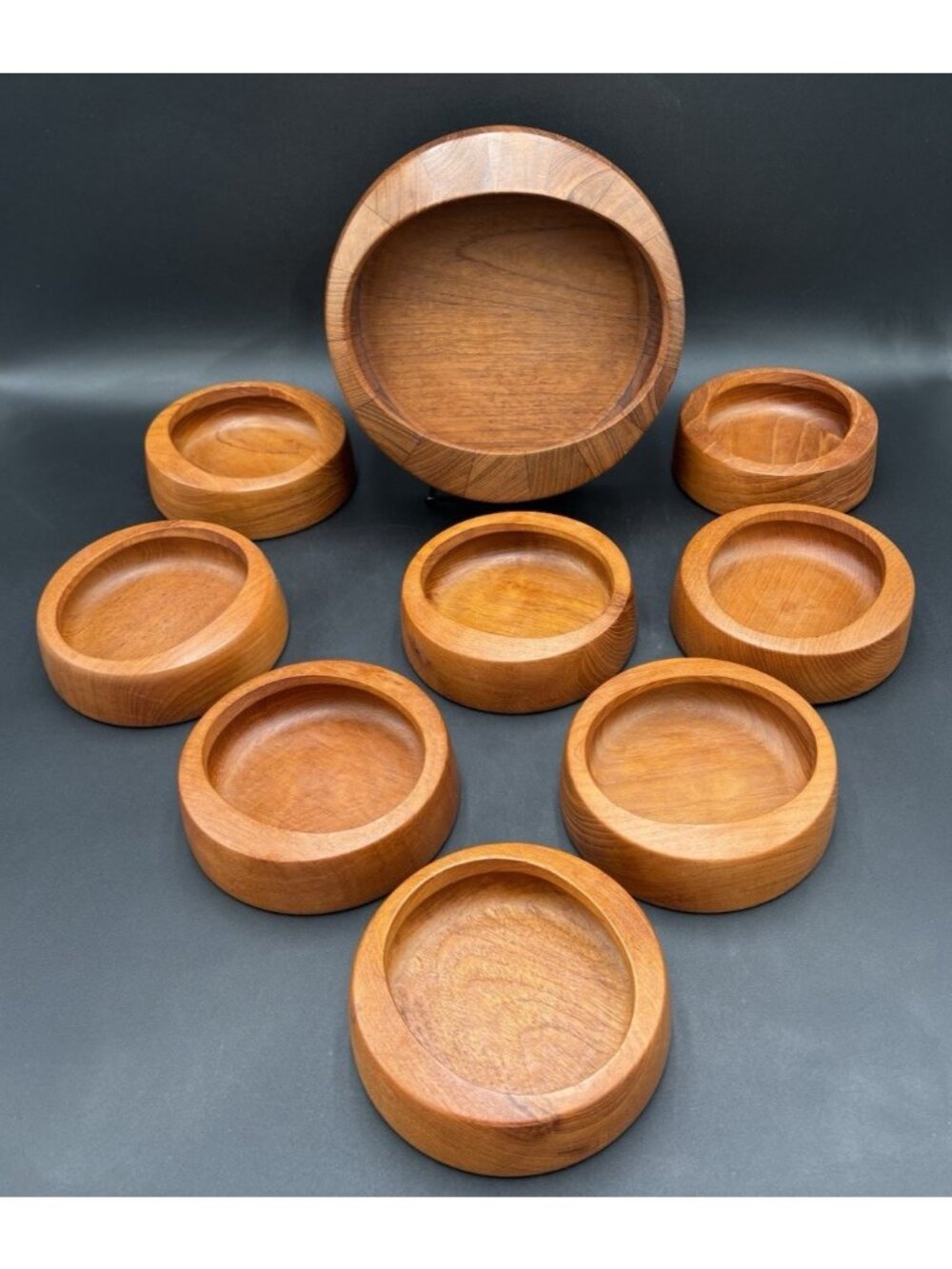 Vtg Dansk Teak Wood Salad Bowls Serving Set of 9 Mid Century Modern Danish EUC